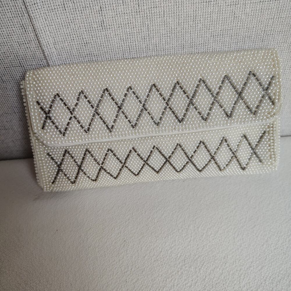 Vintage 1960s Made in Japan Pearl Beaded Clutch Evening Bag Bridal Formal